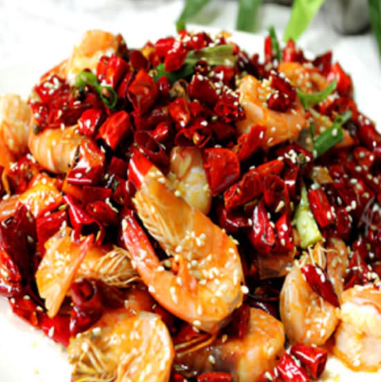 Dry Fried Tiger Prawns w. Chili / 乾煸老虎蝦